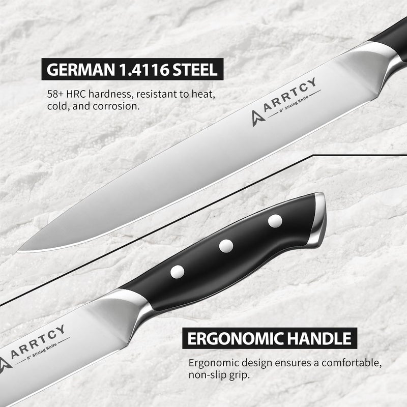 Arrtcy Carving Knife Set - 2 PCS Carving Knife and Fork for Turkey, BBQ - Razor Sharp German Stainless Steel Carving Set with Ergonomic Handle - Full Tang For Meat, Brisket - Image 4